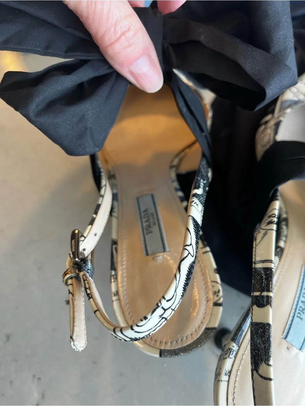 Prada Cream & Black Comic Strip Printed Bow Slingback Pumps. Very Special.
